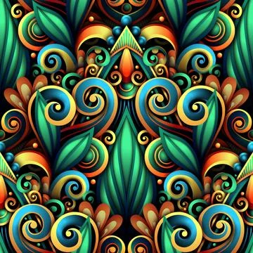 Vector Colored Seamless Pattern with Floral Ornament イラスト素材