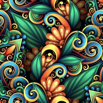 Vector Colored Seamless Pattern with Floral Ornament Stock Illustration