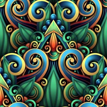 Vector Colored Seamless Pattern with Floral Ornament 스톡 일러스트