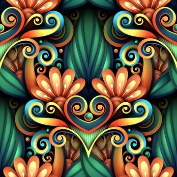 Vector Colored Seamless Pattern with Floral Ornament イラスト素材