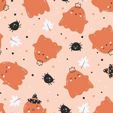 Vector colored seamless repeating childish pattern with cute ghosts on Illustrazione stock