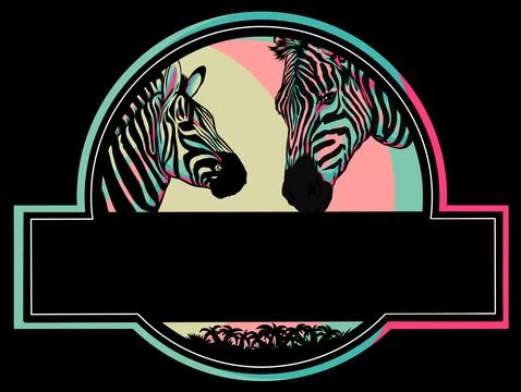 Vector colored zebra standing isolated on black background digital illustration Stock Illustration
