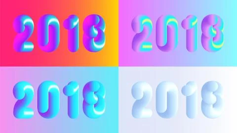 Vector colorful 2018 illustrations set, Merry Christmas and Happy New Year Stock Illustration