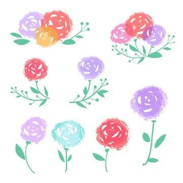 Vector colorful abstract flowers set Stock Illustration