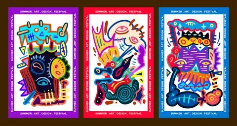 Vector colorful abstract fluid and dynamic doodle for banner and poster Stock Illustration