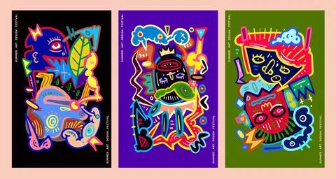 Vector colorful abstract fluid and dynamic doodle for banner and poster Stock Illustration
