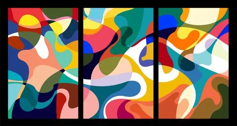Vector colorful abstract geometric and fluid poster Stock Illustration
