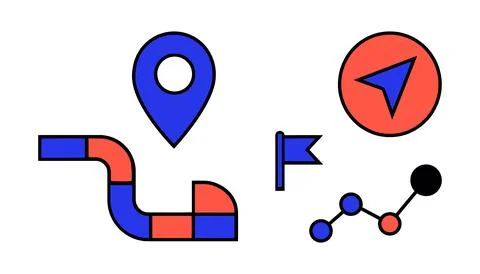 Vector of Colorful abstract location and navigation icons set Stock Illustration