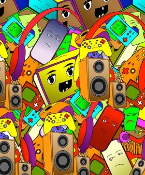 Vector colorful abstract video game equipment illustration Stock-Illustration