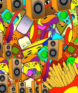 Vector colorful abstract video game equipment illustration Stock Illustration