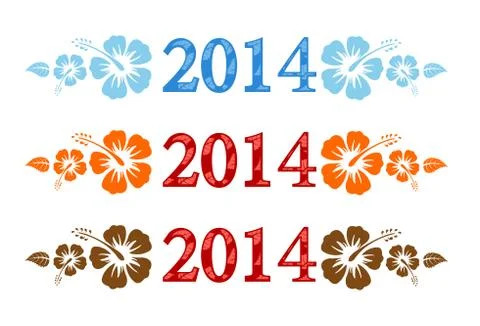 Vector colorful aloha 2014 text with hibiscus Stock Illustration