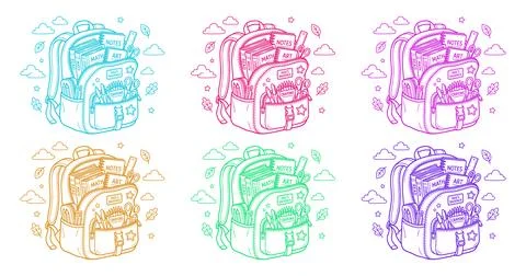 Vector of Colorful backpacks with cloud icons illustration 库存插图