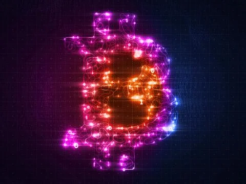 Vector colorful Bitcoin symbol constructed with flowing binary numbers. Bitco 库存插图