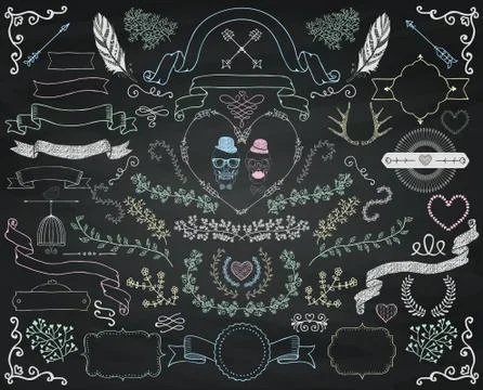 Vector Colorful Chalk Drawing Doodle Design Elements Stock Illustration