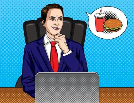 Vector colorful comic pop art style illustration of a office worker sitting a Stock Illustration