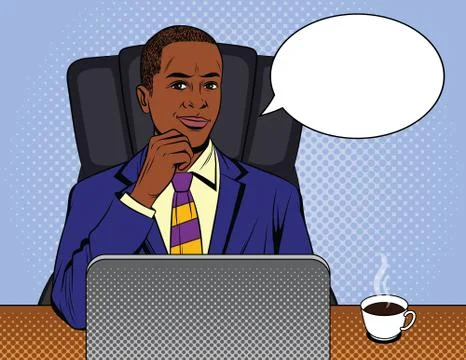 Vector colorful comic pop art style illustration of a businessman sitting in  Stock Illustration