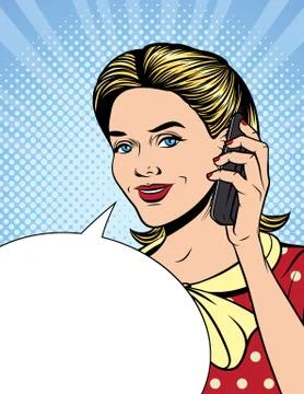 Vector colorful comic style illustration of a beautiful girl with a phone are Stock Illustration