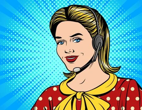 Vector colorful comic style illustration of a beautiful woman in headphones m Stock Illustration