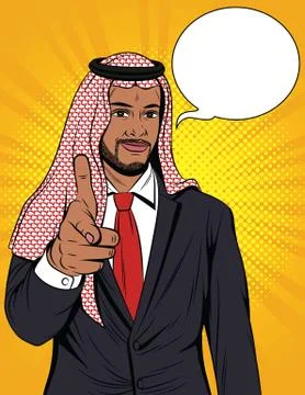 Vector colorful comic style illustration of an arabian businessman pointing a Stock Illustration