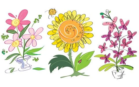 Vector colorful creative sunflower, orchids and pink flowers. Suitable for gr Stock Illustration