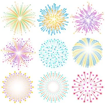 Vector colorful Fireworks Illustrations set Stock Illustration