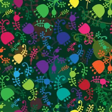 Vector colorful floral cartoon seamless background Stock Illustration