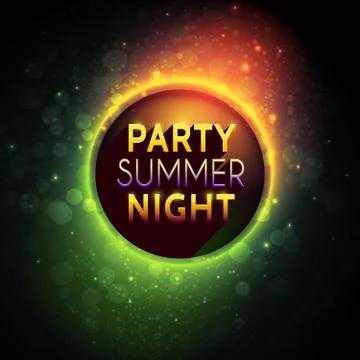 Vector colorful flyer premium template for summer night party with bokeh lights Stock Illustration