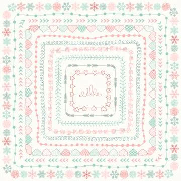 Vector Colorful Hand Drawn Doodle Frames and Borders Stock Illustration