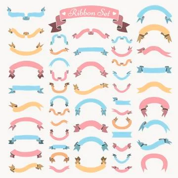 Vector Colorful Hand Drawn Ribbons, Banners Set Stock Illustration