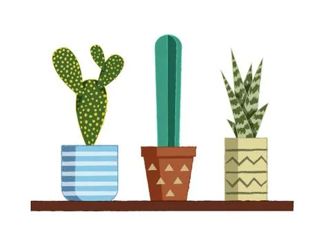 Vector colorful illustration of flat drawn cactus with a pot. Set of house pl Stock Illustration