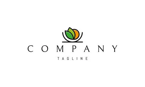 Vector colorful logo with an abstract image of a plate with an orange and its Stock Illustration