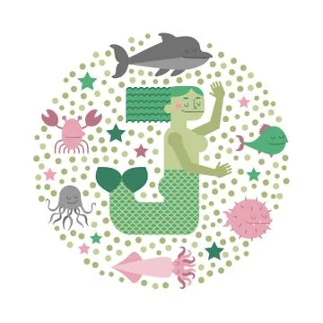 Vector colorful mermaid Stock Illustration