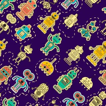 Vector colorful pattern with toy robot Stock Illustration