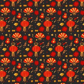 Vector colorful pattern with traditional elements of Chinese New Year. Bright Stock Illustration