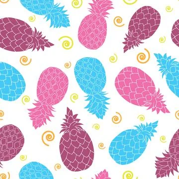 Vector colorful pineapples and spirals seamless pattern Stock Illustration