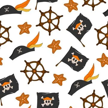 Vector colorful pirate seamless pattern with nautical theme Stock Illustration