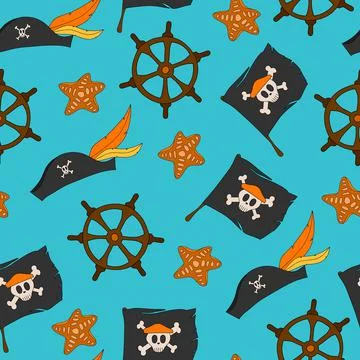 Vector colorful pirate seamless pattern with nautical theme Stock Illustration