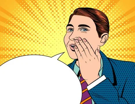 Vector colorful pop art comic style illustration of a businessman in suit tel Stock Illustration