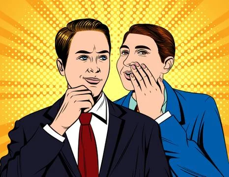 Vector colorful pop art comic style illustration of one guy in suit telling a Stock Illustration