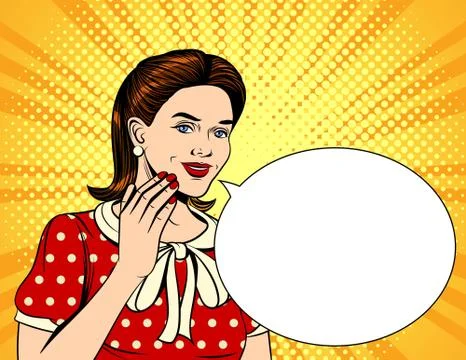 Vector colorful pop art comic style illustration of a young woman telling a s Stock Illustration
