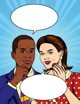 Vector colorful pop art comic style illustration of a two of collegues are sp Stock Illustration