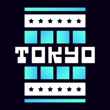 Vector colorful retro illustration on the theme of Tokyo. Stylized vintage Stock Illustration