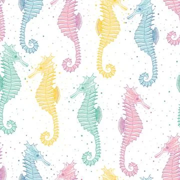 Vector colorful seahorses texture background seamless pattern print Stock Illustration