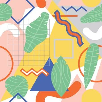 Vector colorful seamless abstract pattern with tropical leaves. Design from 9 Stock Illustration