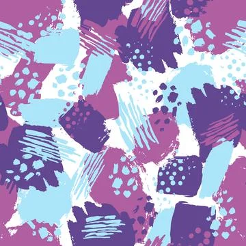 Vector colorful seamless pattern with brush strokes and dots. blue violet color Illustrazione stock