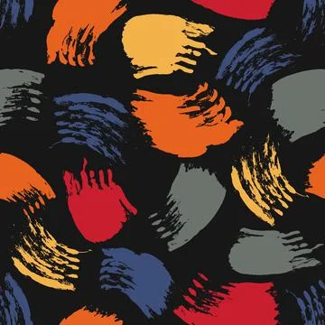 Vector colorful seamless pattern with brush strokes and dots. Red blue grey 스톡 일러스트