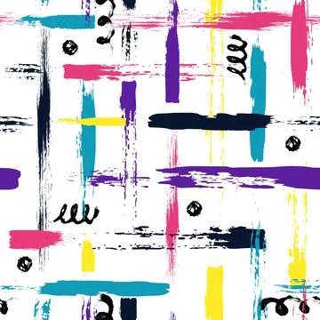 Vector colorful seamless pattern with brush dots, strokes, circles and strokes Stock Illustration