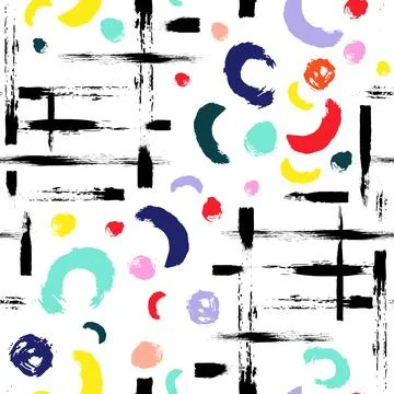 Vector colorful seamless pattern with brush dots, strokes, circles and strokes Stock Illustration