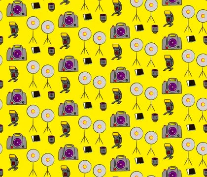 Vector colorful seamless pattern with cute retro cameras. Stock Illustration