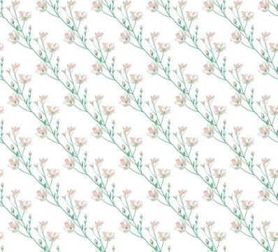 Vector Colorful Seamless Pattern with Drawn Flowers, Branches, Plants Stock Illustration